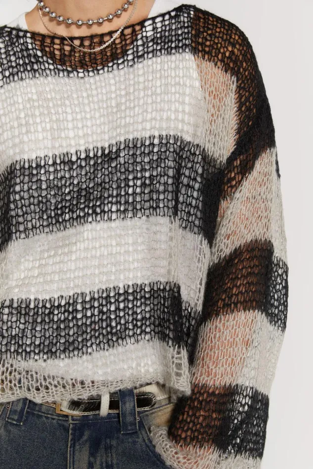 Jaded London Grey and Black Striped Loose Knit Jumper Men Knitwear