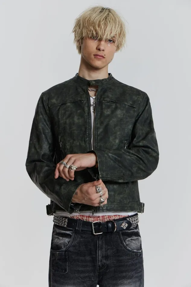 Jaded London Grey Biker Jacket With Buckle Detail Men Outerwear