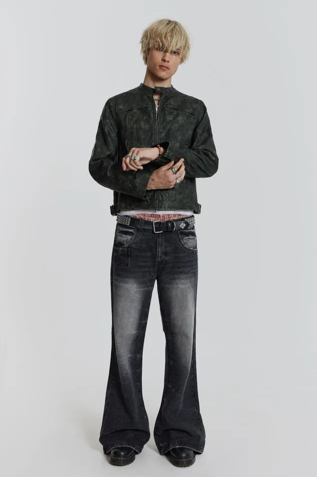 Jaded London Grey Biker Jacket With Buckle Detail Men Outerwear