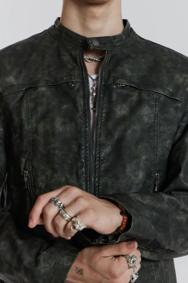 Jaded London Grey Biker Jacket With Buckle Detail Men Outerwear