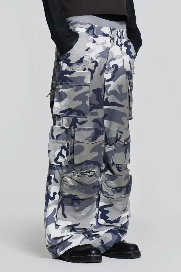 Jaded London Grey Camouflage Colossus Cargos Men Colossus Jeans