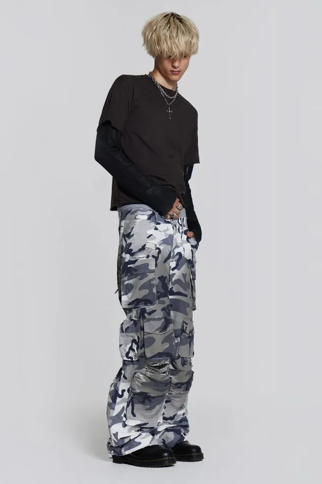 Jaded London Grey Camouflage Colossus Cargos Men Colossus Jeans