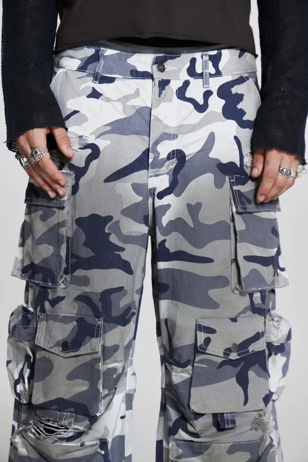 Jaded London Grey Camouflage Colossus Cargos Men Colossus Jeans