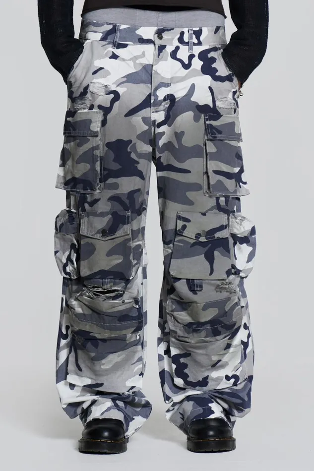 Jaded London Grey Camouflage Colossus Cargos Men Colossus Jeans