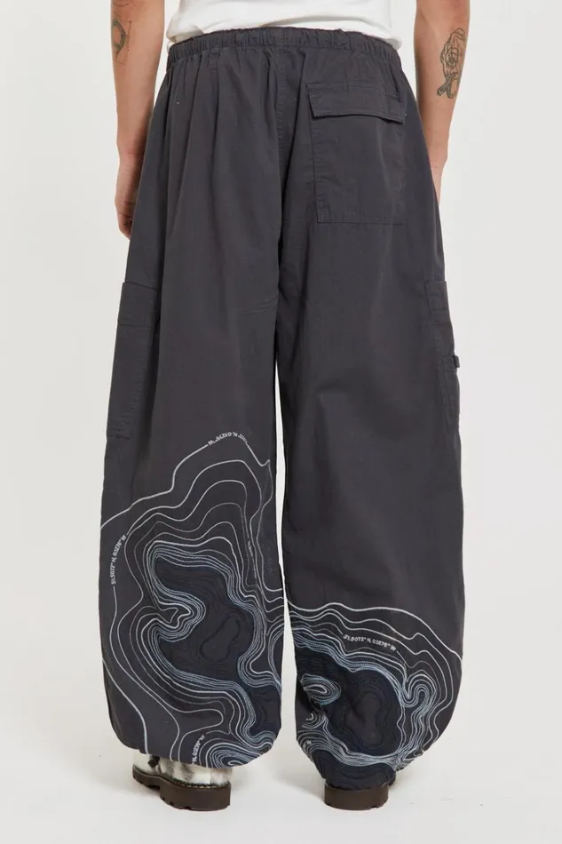 Jaded London Grey Embroidered Scene Cargo Pants Men Parachute Pants