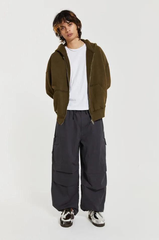 Jaded London Grey Embroidered Scene Cargo Pants Men Parachute Pants