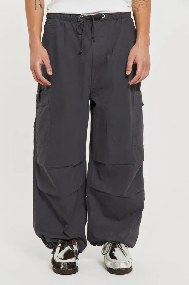 Jaded London Grey Embroidered Scene Cargo Pants Men Parachute Pants