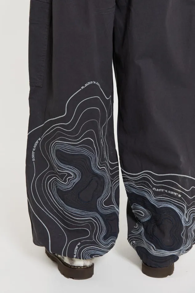 Jaded London Grey Embroidered Scene Cargo Pants Men Parachute Pants