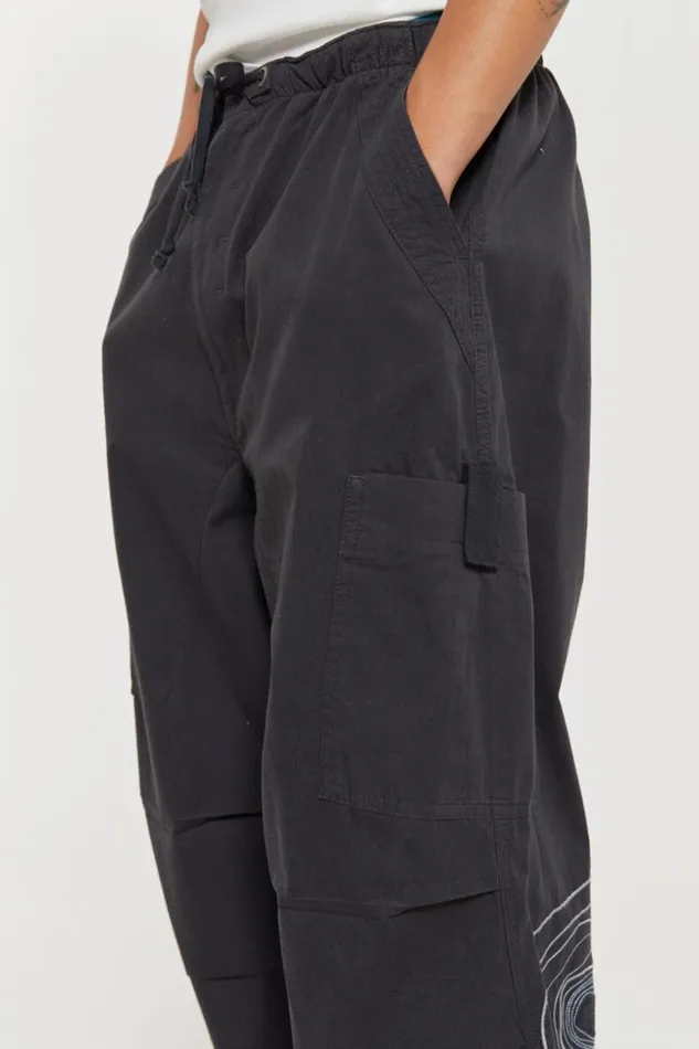 Jaded London Grey Embroidered Scene Cargo Pants Men Parachute Pants