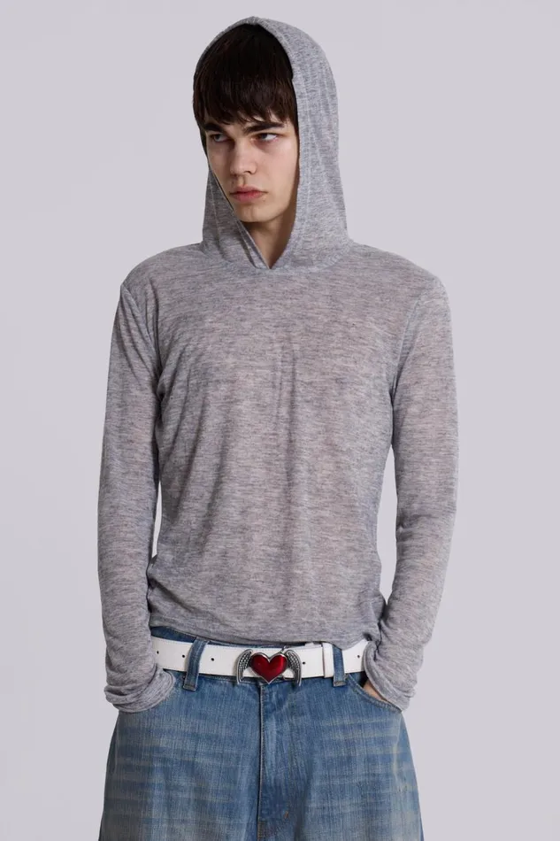 Jaded London Grey Marl Mist Hoodie Men Hoodies and Sweatshirts