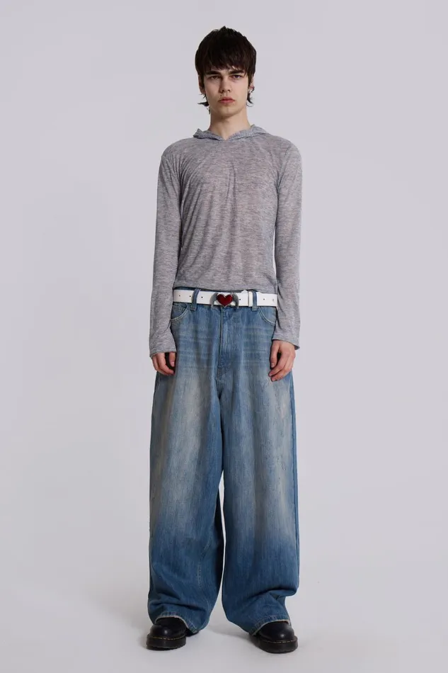 Jaded London Grey Marl Mist Hoodie Men Hoodies and Sweatshirts