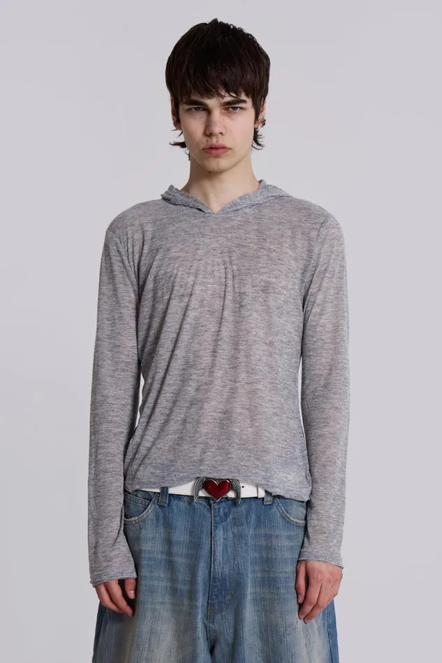 Jaded London Grey Marl Mist Hoodie Men Hoodies and Sweatshirts