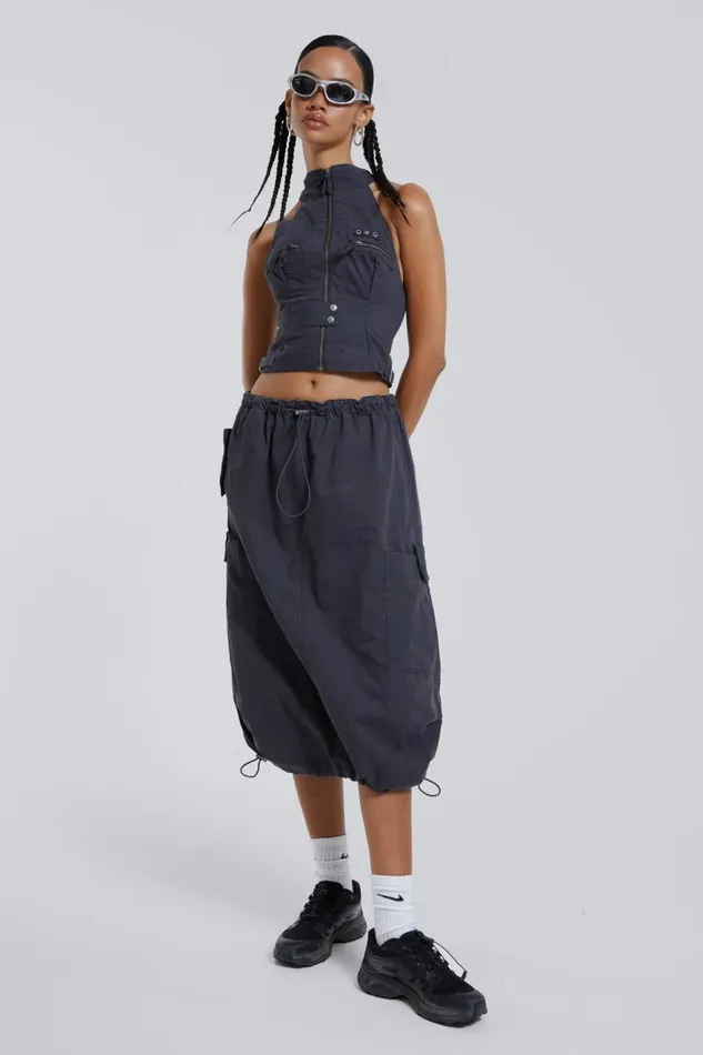 Jaded London Grey Parachute Midi Skirt Women Parachute Pants