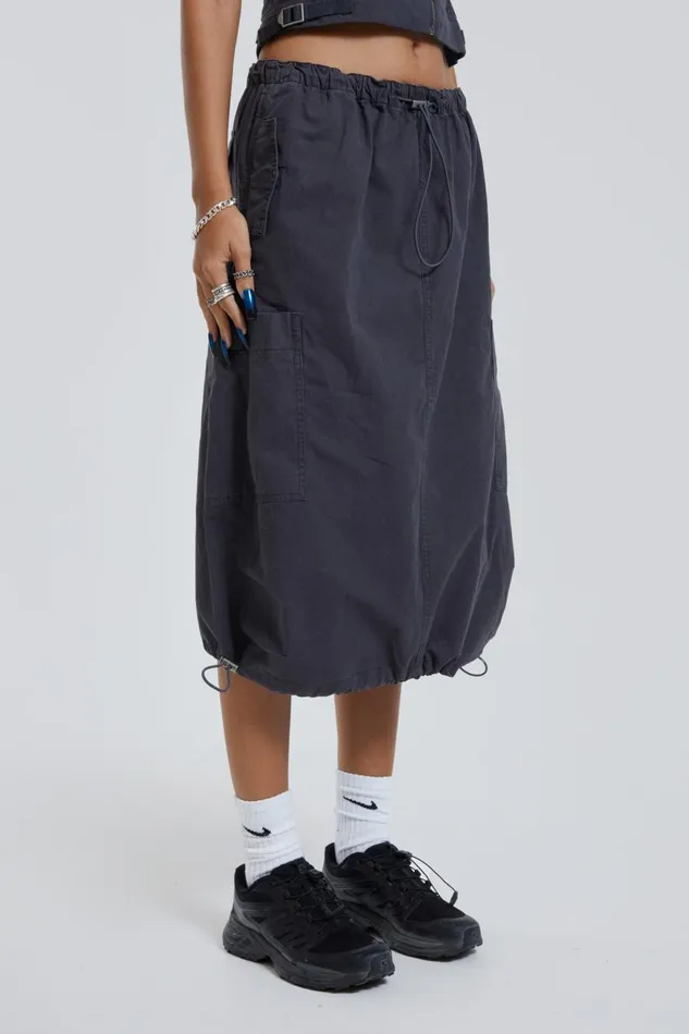 Jaded London Grey Parachute Midi Skirt Women Parachute Pants