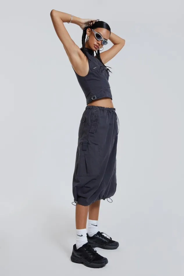 Jaded London Grey Parachute Midi Skirt Women Parachute Pants