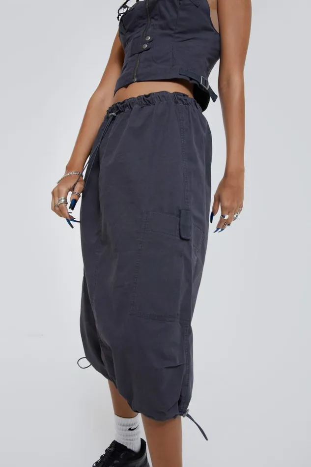 Jaded London Grey Parachute Midi Skirt Women Parachute Pants