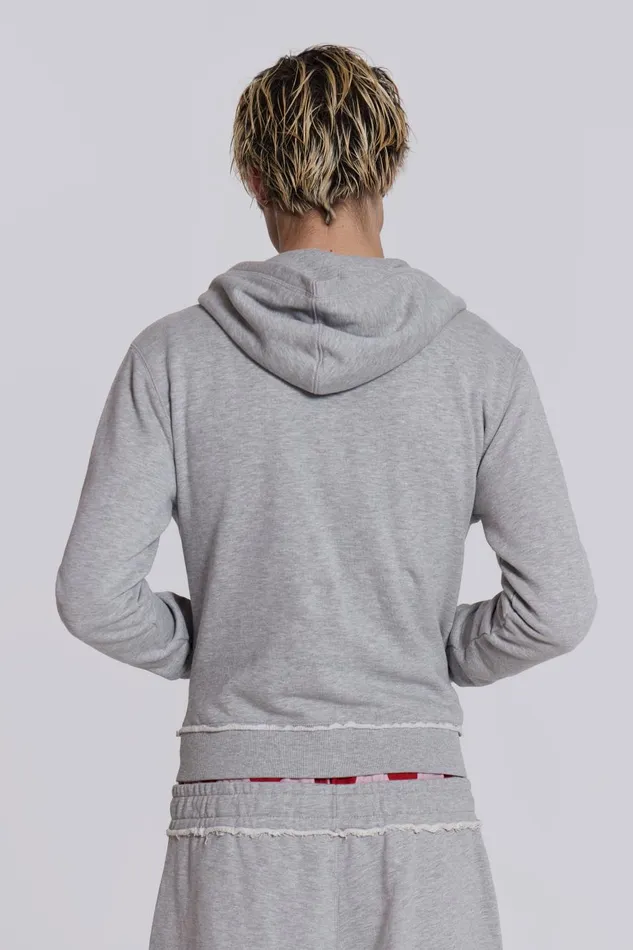 Jaded London Grey Shrunken Zip Hoodie Men Hoodies and Sweatshirts