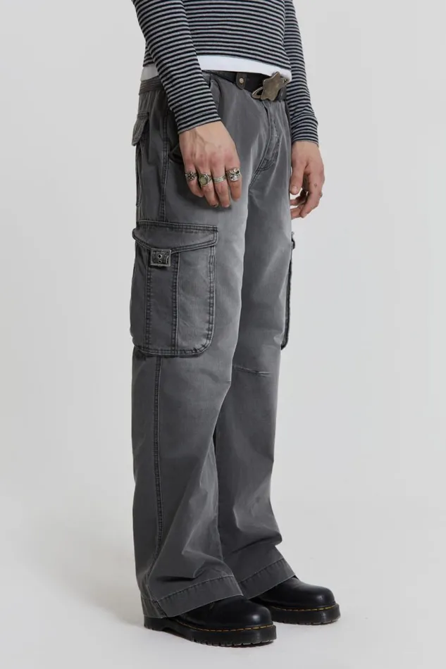 Jaded London Grey Slub Denim Cargos Men Cargo Pants