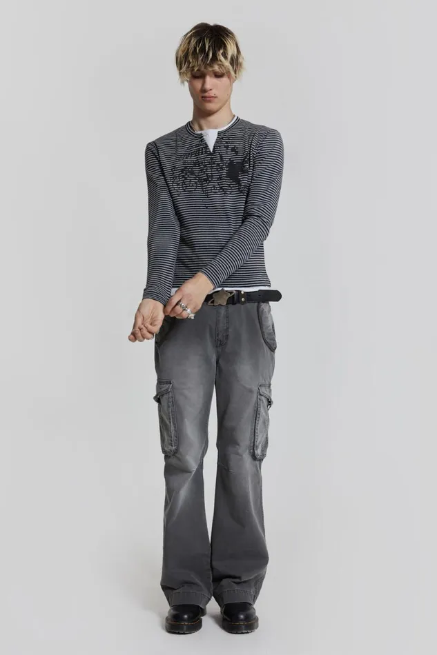 Jaded London Grey Slub Denim Cargos Men Cargo Pants