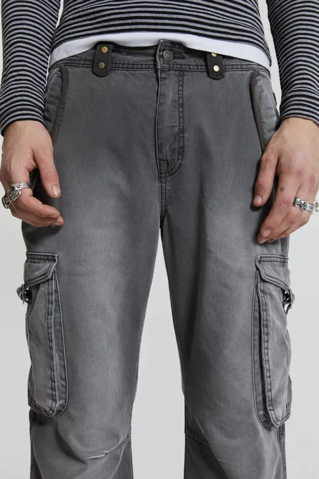Jaded London Grey Slub Denim Cargos Men Cargo Pants
