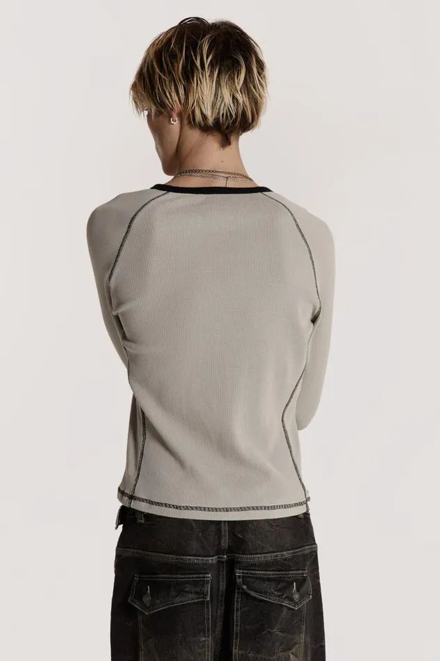 Jaded London Grey Text Print Waffle Long Sleeve Top Men TShirts and Vests