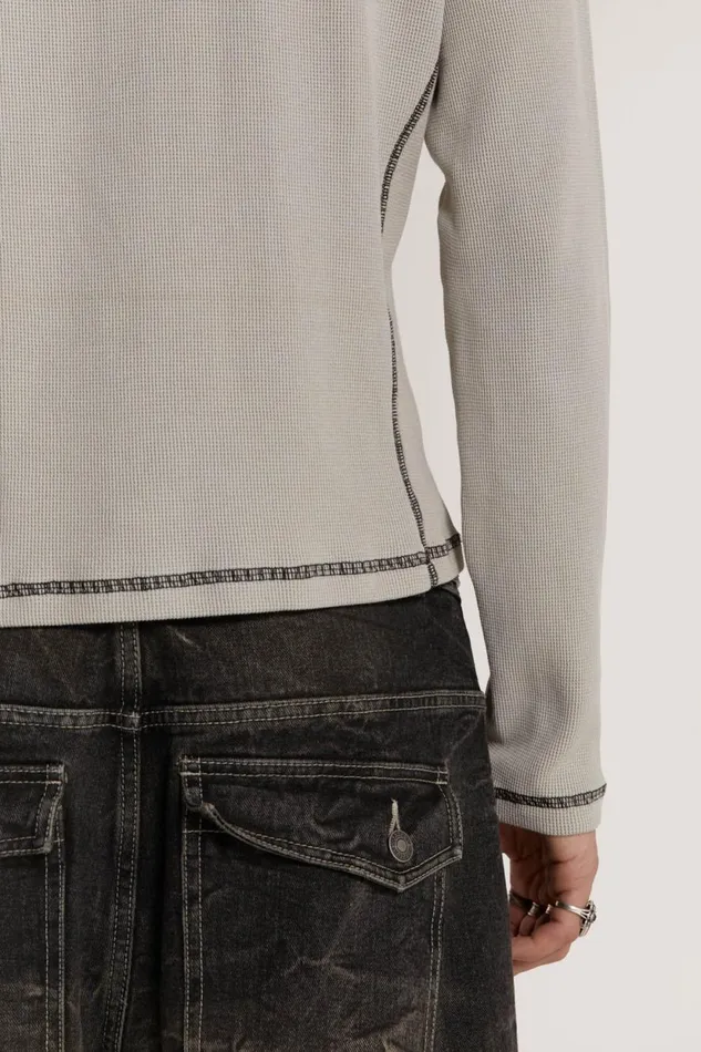 Jaded London Grey Text Print Waffle Long Sleeve Top Men TShirts and Vests