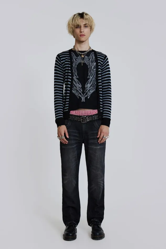 Jaded London Grungy Stripe Cardigan Men Knitwear