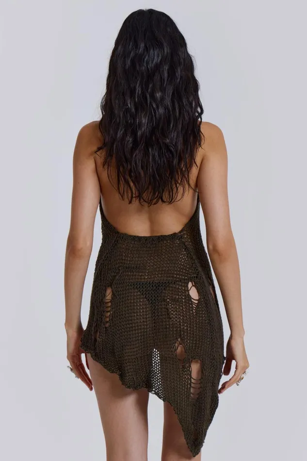 Jaded London Halterneck Laddered Knit Buckle Dress Women Mini Dresses