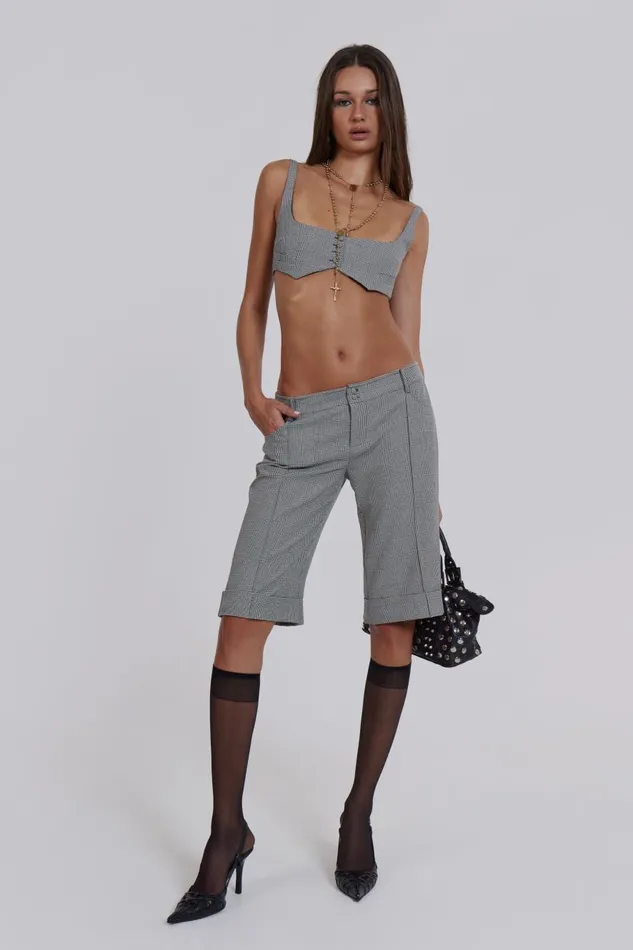 Jaded London Hounds Tooth Super Crop Waistcoat Bralet Top Women Crop Tops
