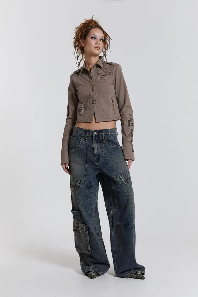 Jaded London Indigo Sand Wash Colossus Fit Jeans With Double Layer and Hardware Details Women Jeans