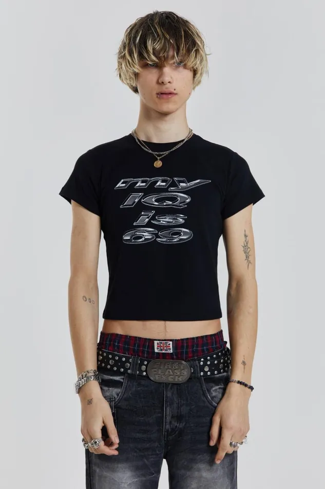 Jaded London IQ 69 Black Shrunken Tshirt Men TShirts and Vests