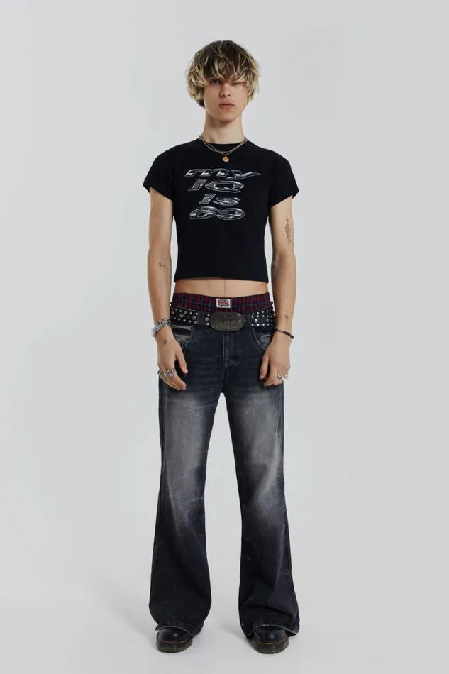 Jaded London IQ 69 Black Shrunken Tshirt Men TShirts and Vests
