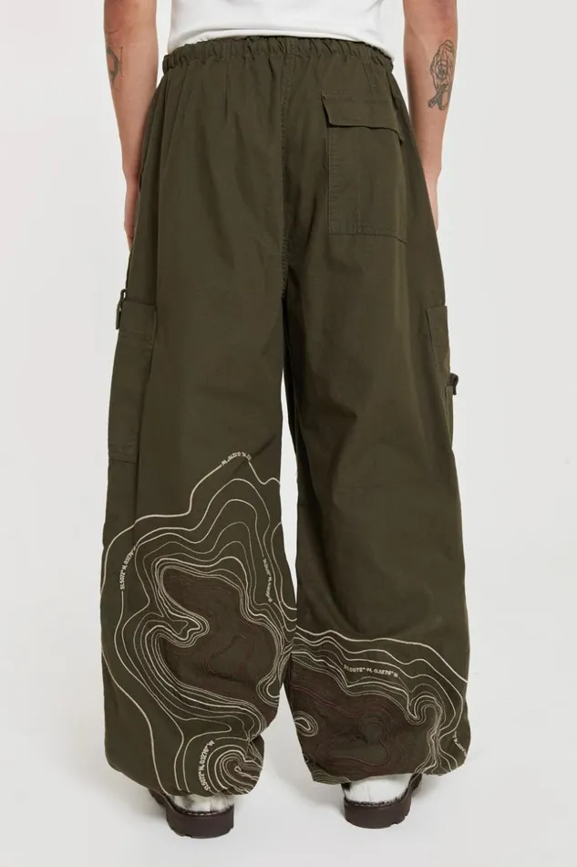 Jaded London Khaki Embroidered Scene Cargo Pants Men Trousers and Pants
