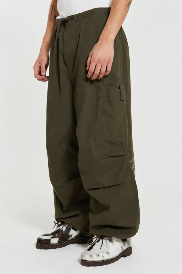 Jaded London Khaki Embroidered Scene Cargo Pants Men Trousers and Pants