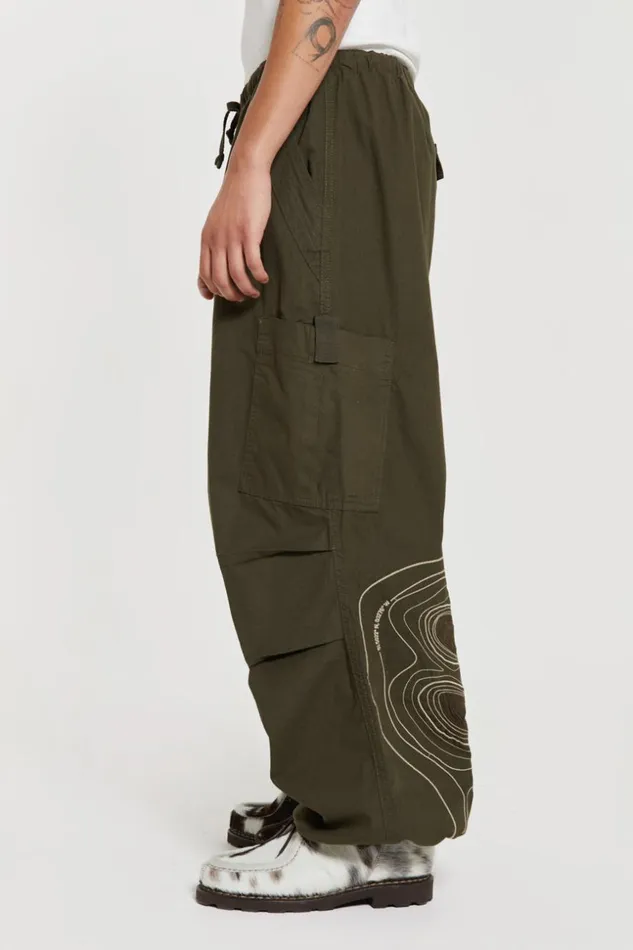 Jaded London Khaki Embroidered Scene Cargo Pants Men Trousers and Pants