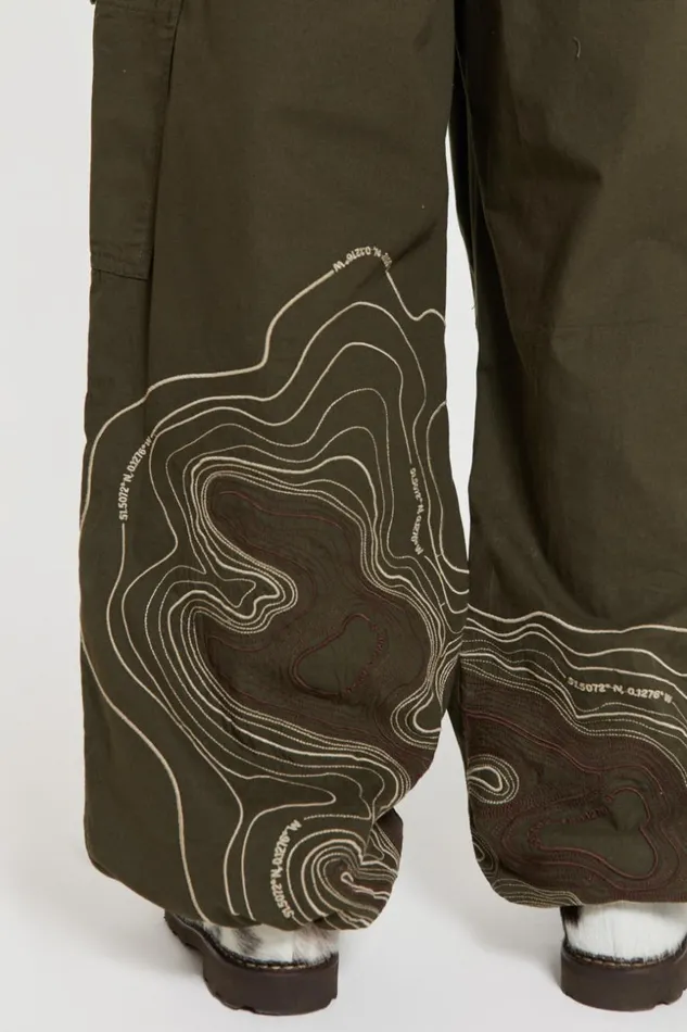 Jaded London Khaki Embroidered Scene Cargo Pants Men Trousers and Pants