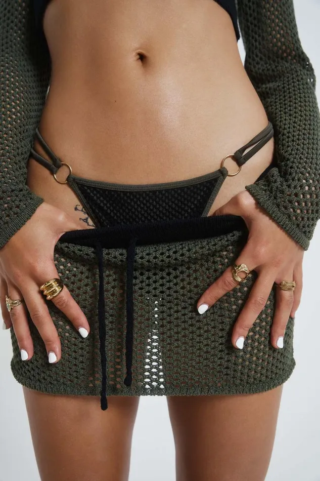Jaded London Khaki Green Crochet Mini Skirt Women Beach Cover Ups