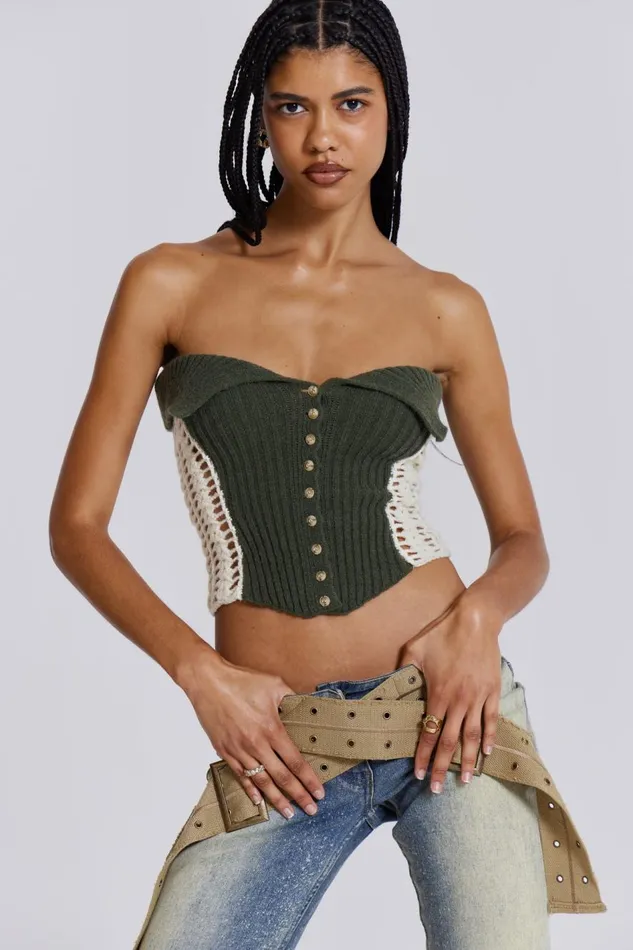 Jaded London Khaki Green Knitted Corset Top Women Knitwear
