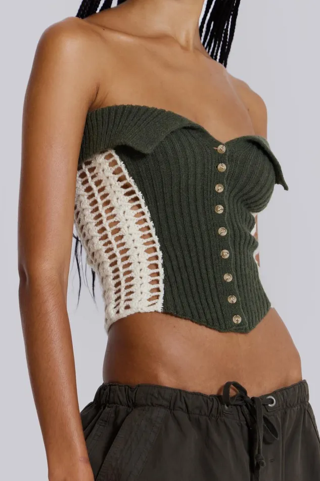 Jaded London Khaki Green Knitted Corset Top Women Knitwear