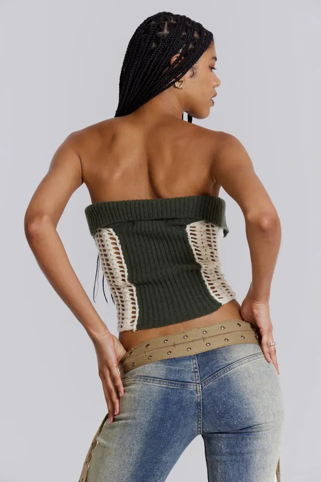 Jaded London Khaki Green Knitted Corset Top Women Knitwear