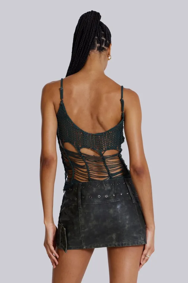 Jaded London Khaki Green Laddered Knit Top Women Knitwear