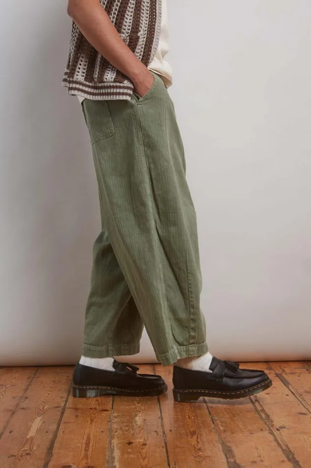 Jaded London Khaki Herringbone Balloon Fit Pants Men Trousers and Pants