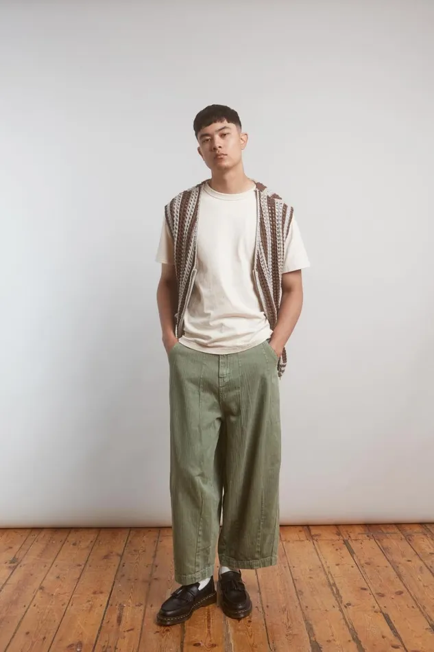 Jaded London Khaki Herringbone Balloon Fit Pants Men Trousers and Pants