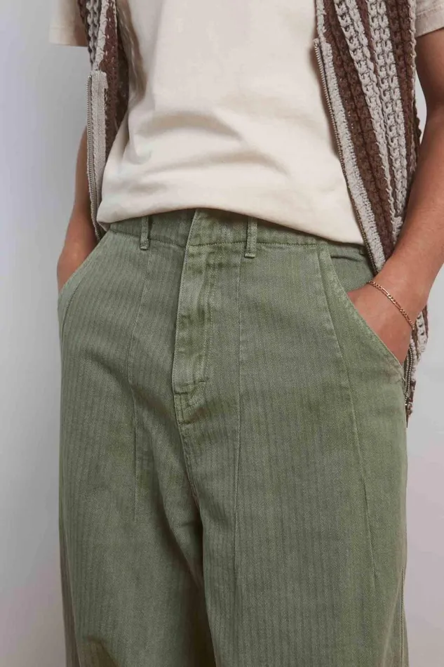 Jaded London Khaki Herringbone Balloon Fit Pants Men Trousers and Pants