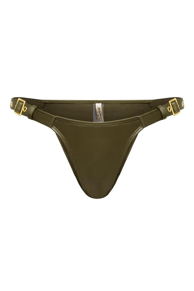 Jaded London Khaki Leather Look Buckle Bikini Bottoms Women Bikini Bottoms