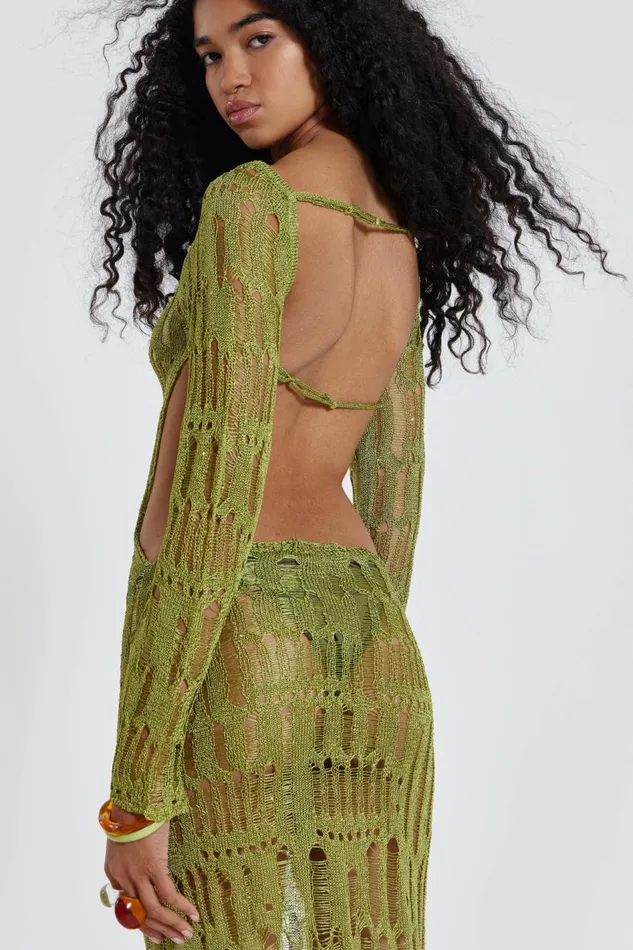Jaded London Khaki Maxi Umbra Dress Women Knitwear