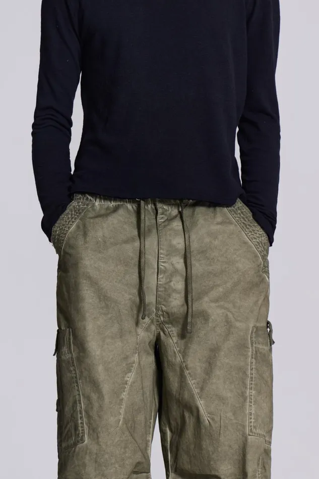 Jaded London Khaki Oil Wash Parachute Cargo Pants Men Parachute Pants