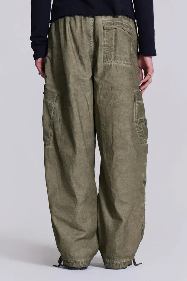 Jaded London Khaki Oil Wash Parachute Cargo Pants Men Parachute Pants