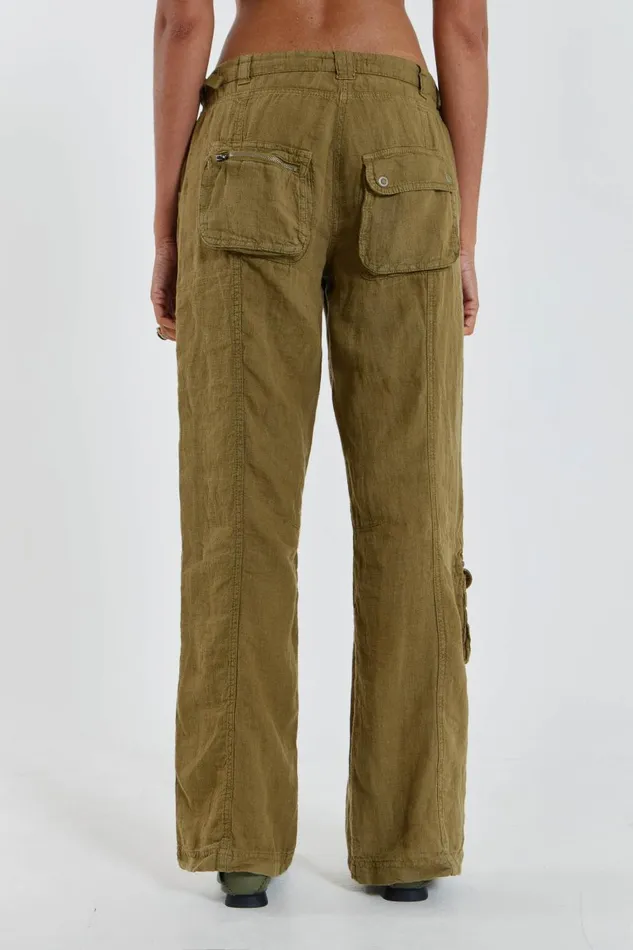 Jaded London Khaki Skinny Linen Cargo Trousers Women Trousers and Pants