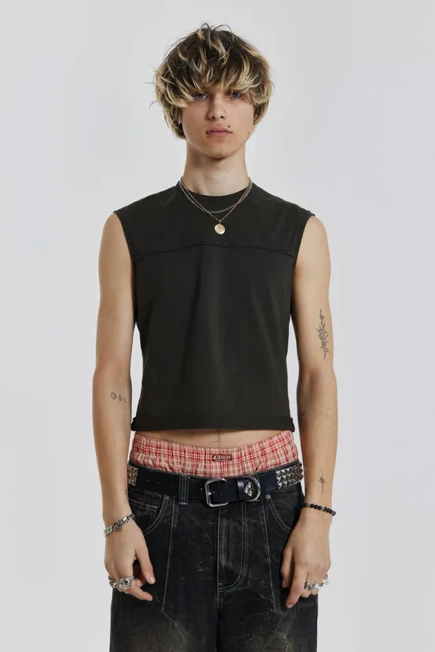 Jaded London Khaki Slub Tank Men TShirts and Vests